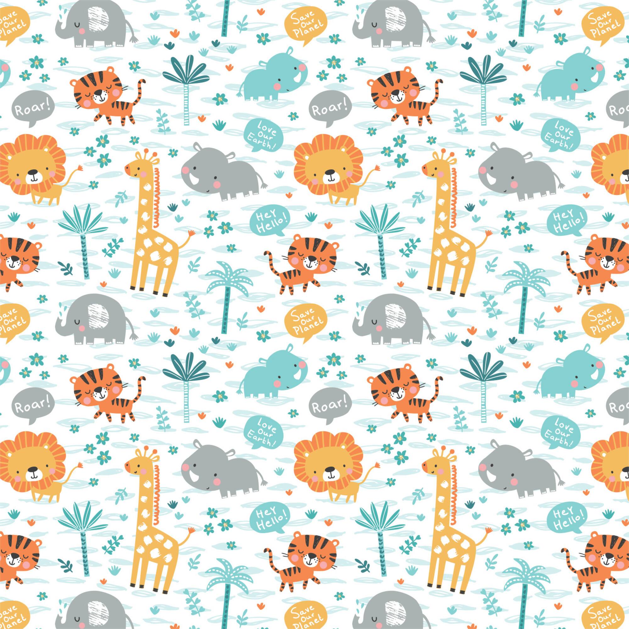 Eugene Textiles White Zoo Animals Flannel